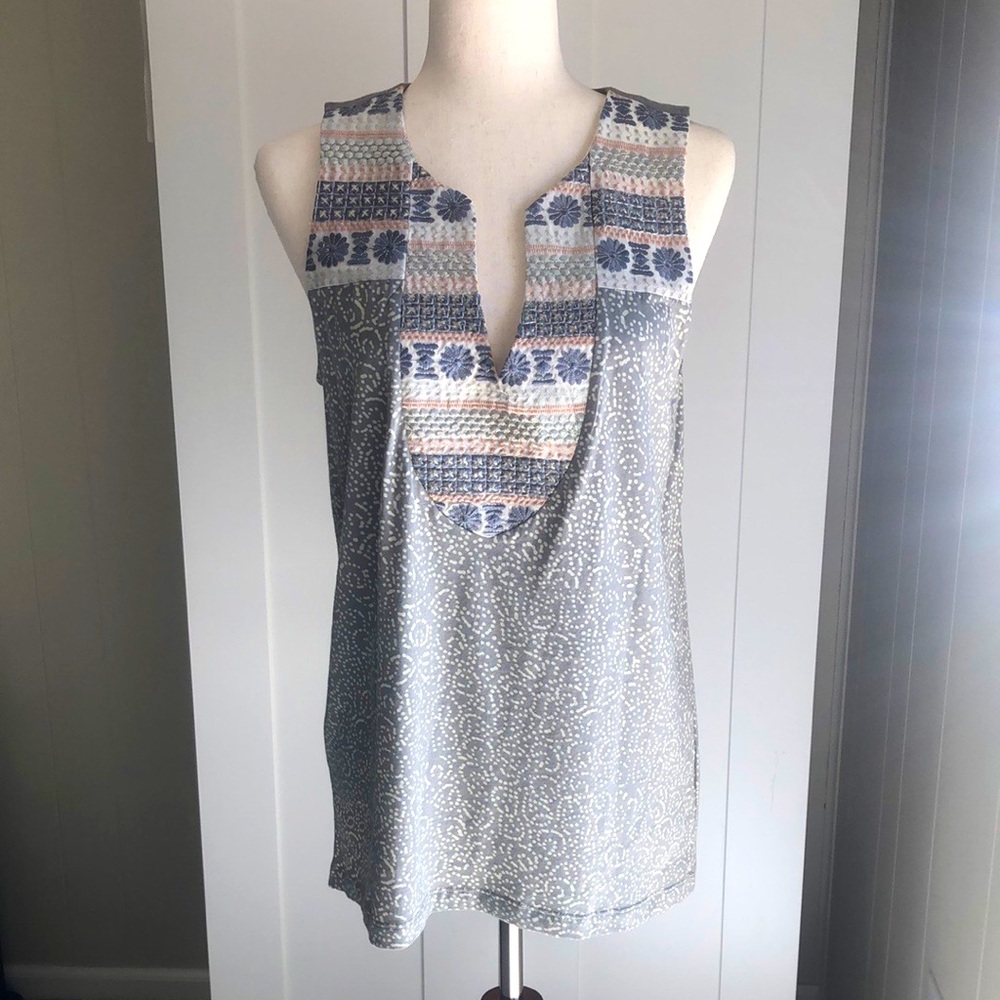 Anthropologie Perfect Gray and White Polka Dot Fabric with Embroidery NWT Sz S